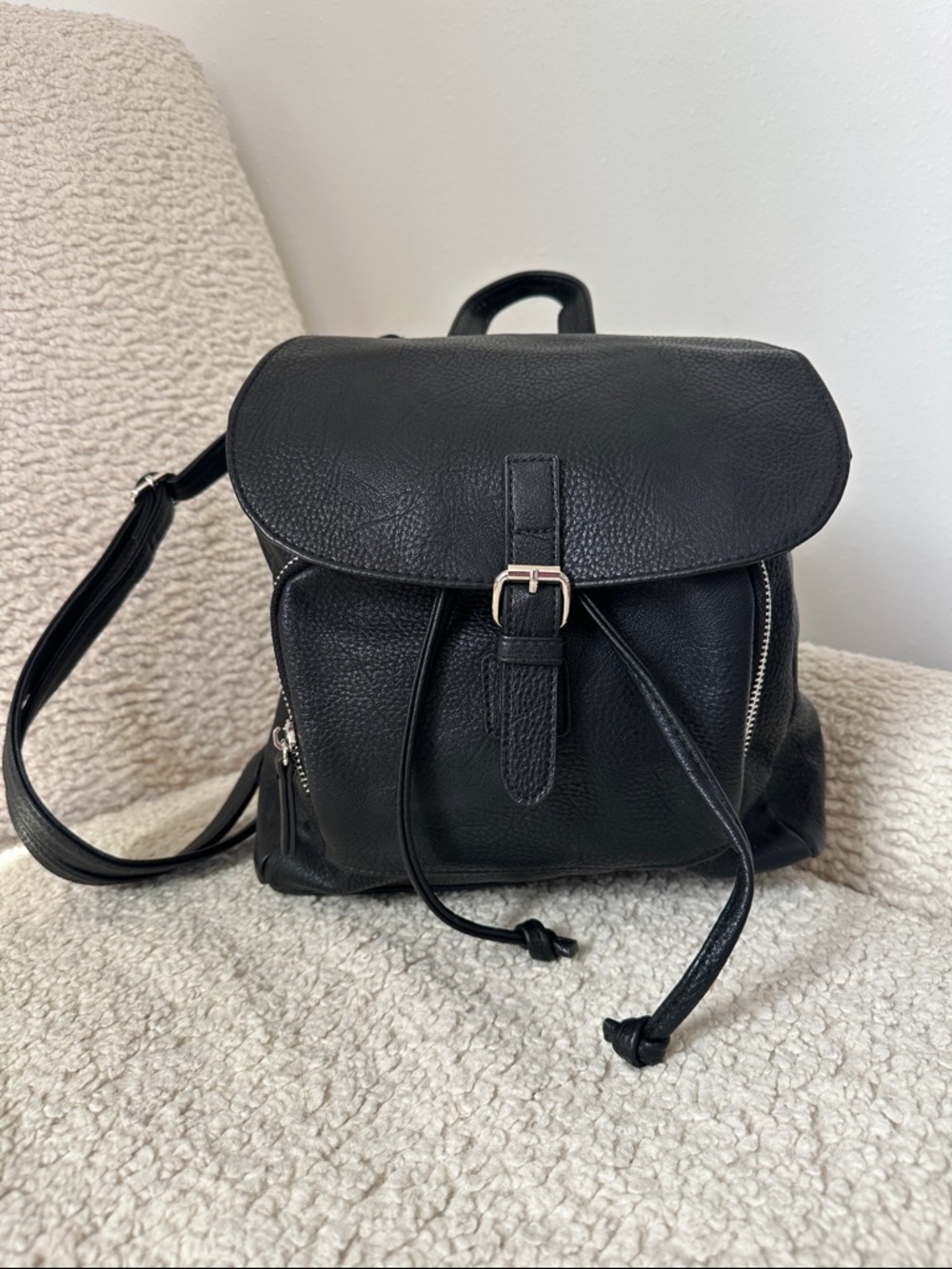 Black faux Leather Drawstring Backpack